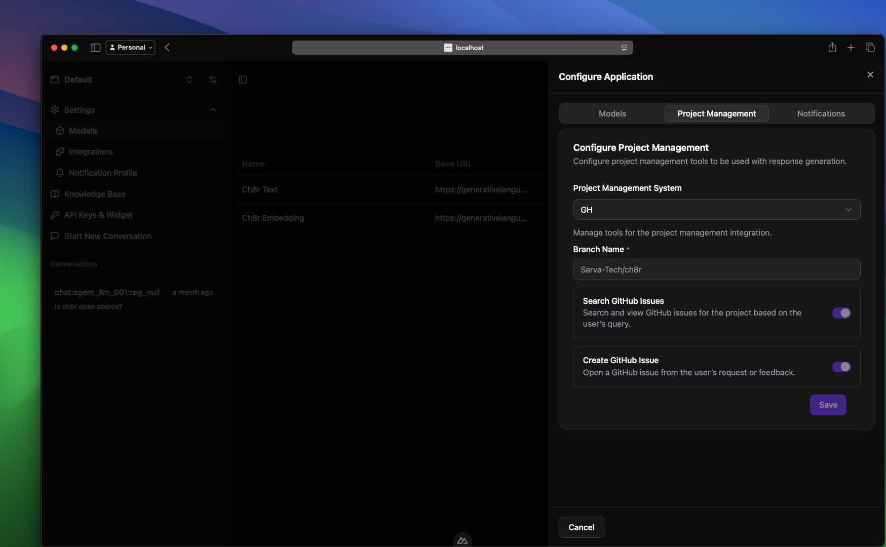 Ch8r Project Management Tools Configuration