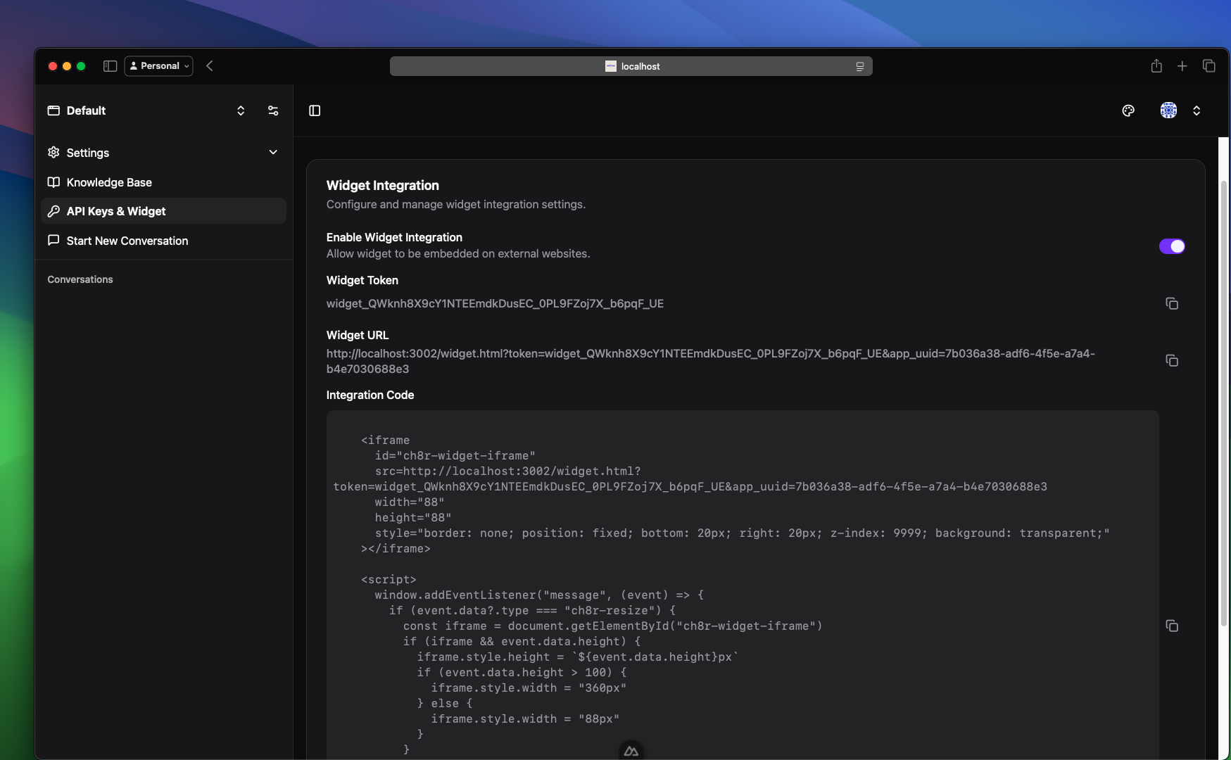 Ch8r - Widget Integration